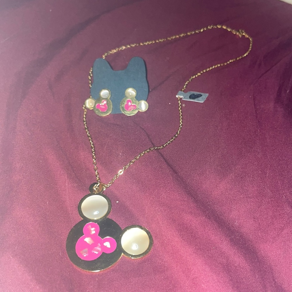 Mickey Mouse gold necklace set